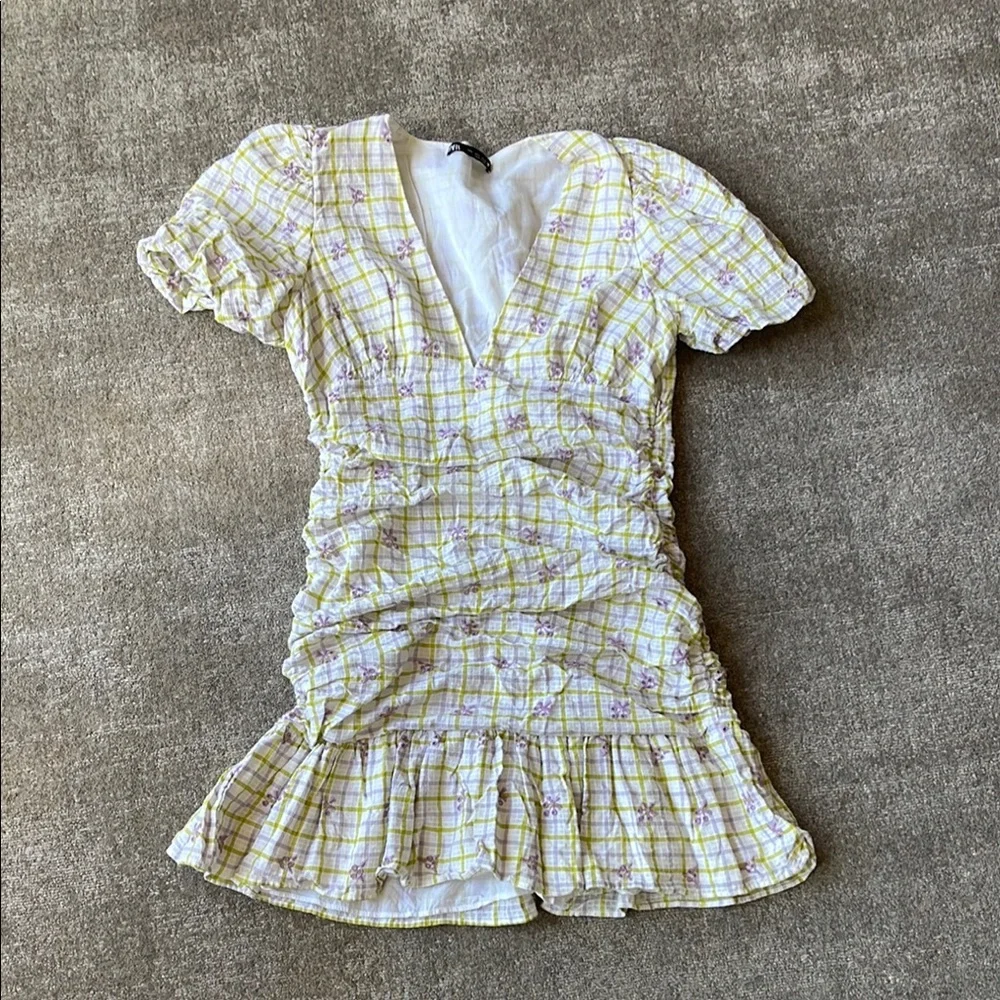 Patterned V-Neck Ruffle Dress - Picture 1 of 5